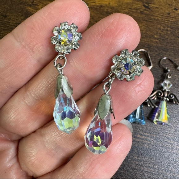 Angel Tree Drop Crystal Earrings Bundle AB Red Green Vintage Handmade 4 Pairs - Picture 7 of 10